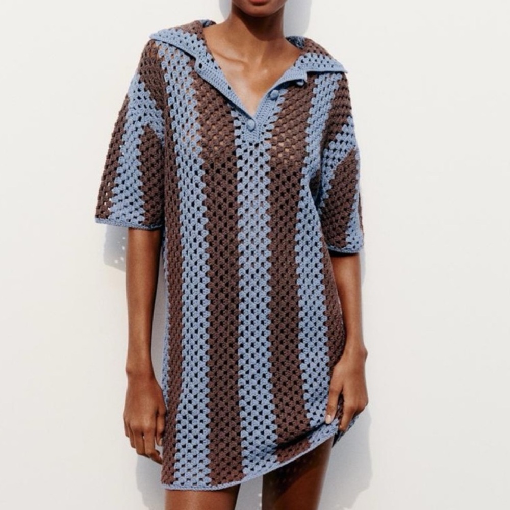 Zara crochet knit polo dress